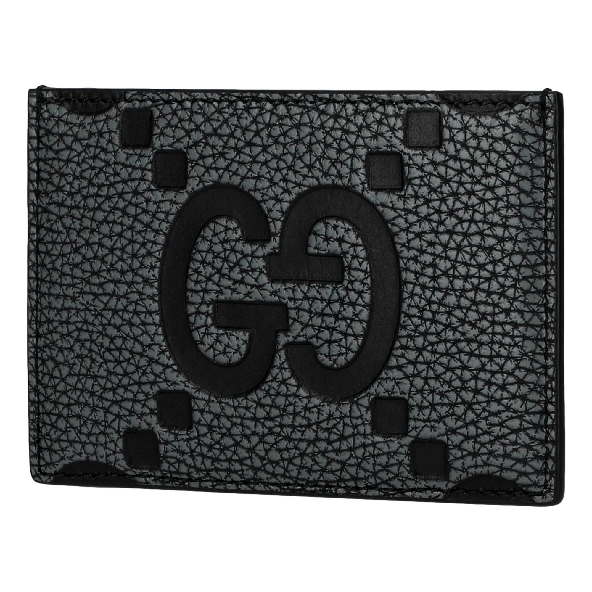 Gucci Jumbo Gg Gray Leather Card Holder Wallet Embossed